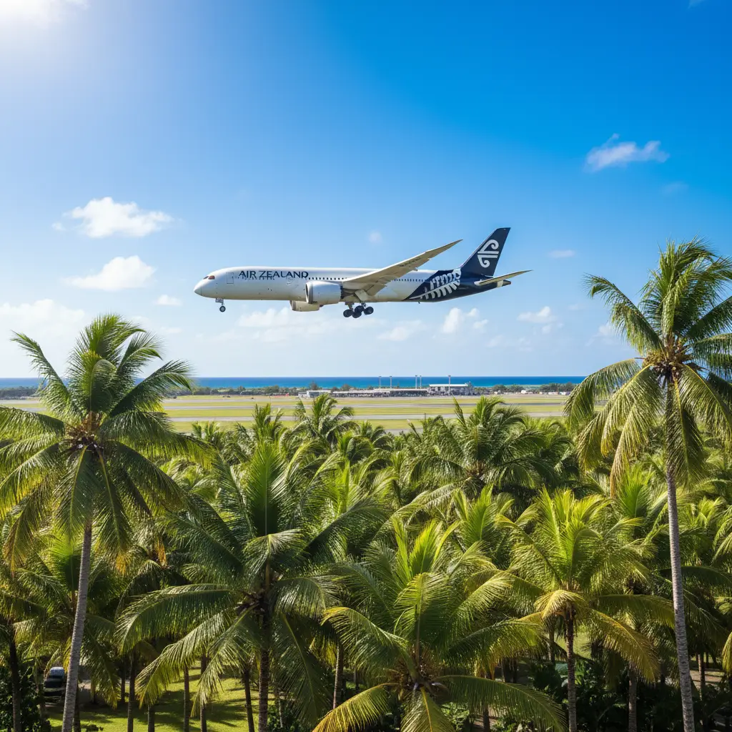 Air New Zealand plane arriving in Fiji for school holidays