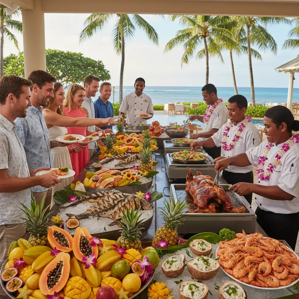 All-inclusive dining buffet at a Fiji resort