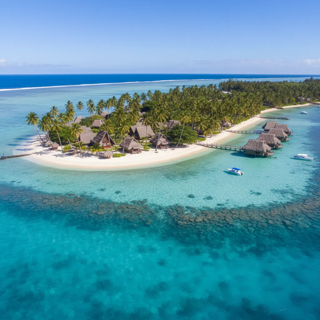 Aerial view of Plantation Island Resort and lagoon