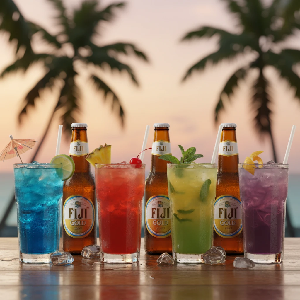 Tropical cocktails and local beer in Fiji