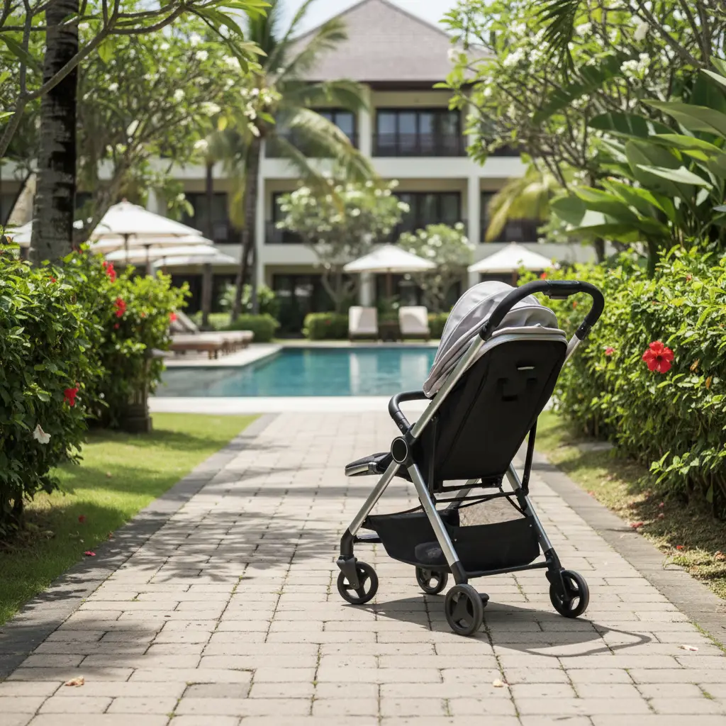 Stroller friendly path at a Fiji resort in Denarau