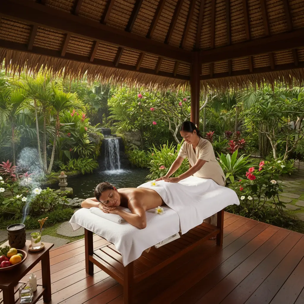 Luxury spa treatment in Fiji rainforest setting