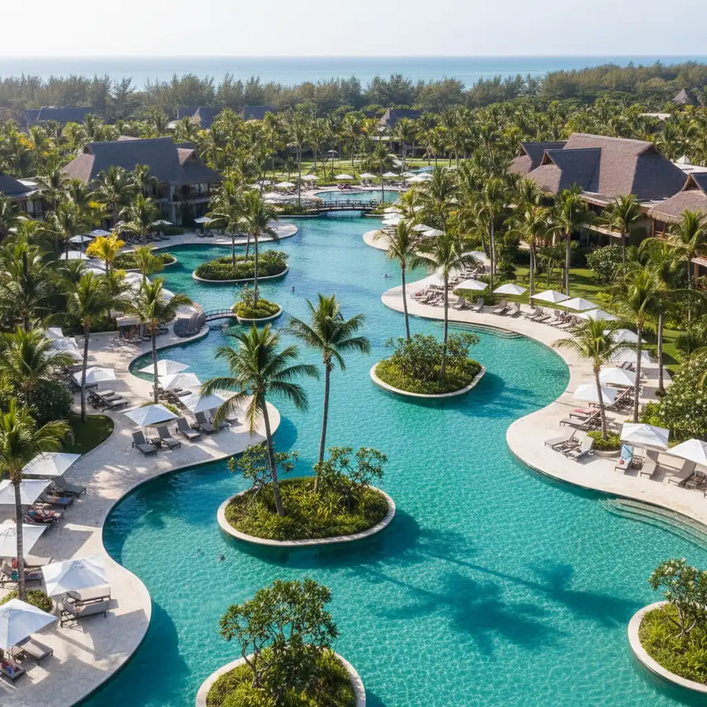 Aerial view of the climate-controlled lagoon pools