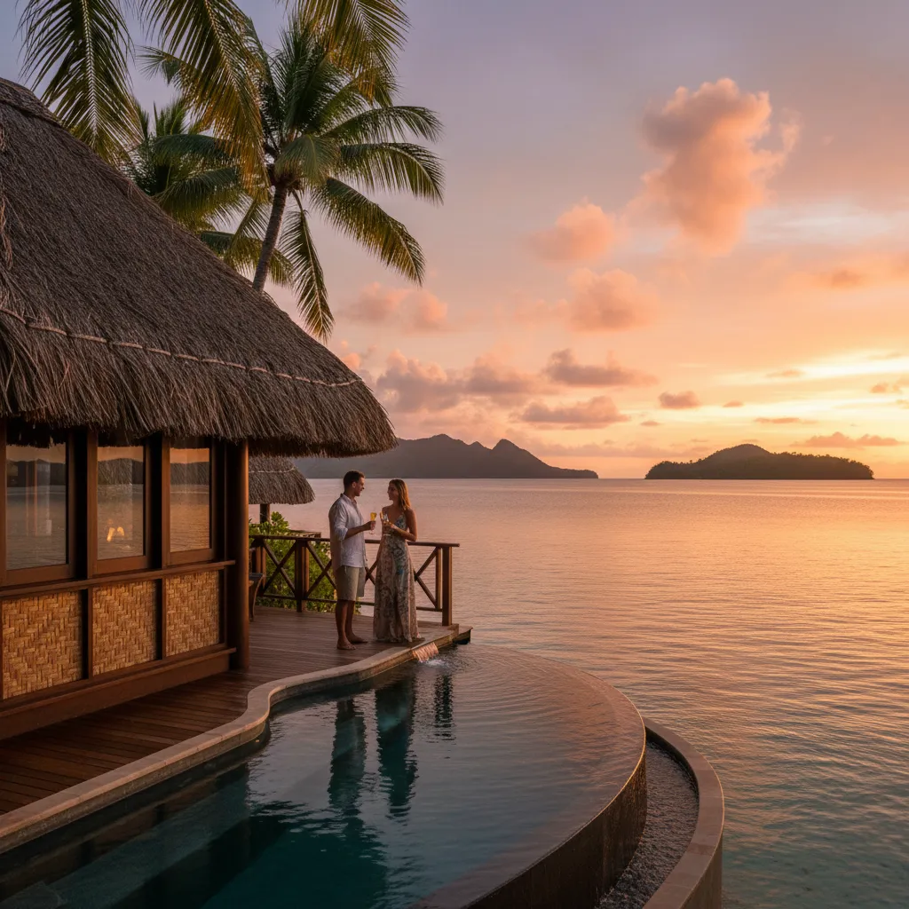 Luxury Fiji Bure with Plunge Pool at Sunset