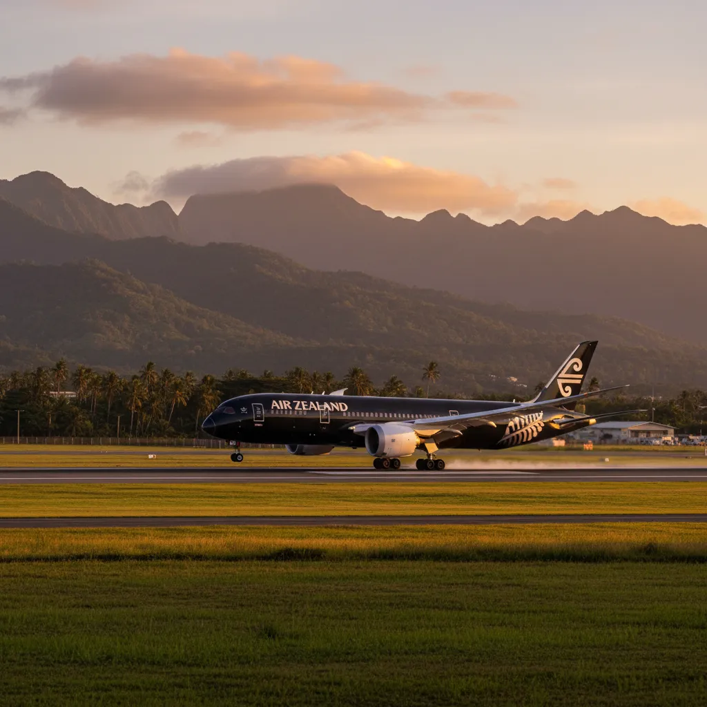 Flight landing in Fiji from Auckland for a short break