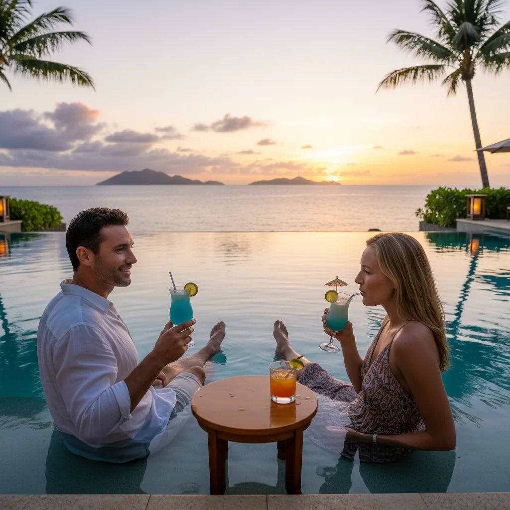 Luxury sunset cocktails at a Fiji resort
