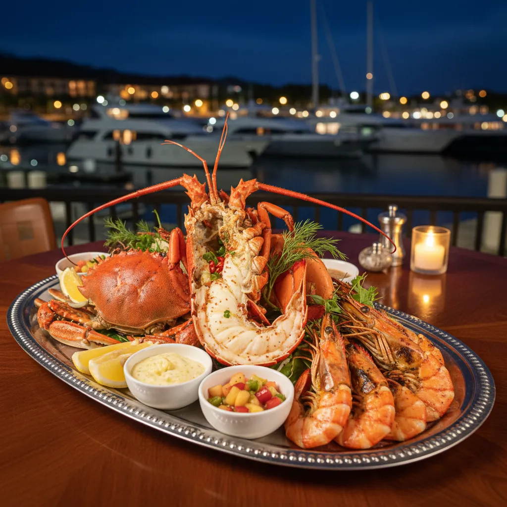Gourmet seafood platter at a fine dining restaurant in Denarau