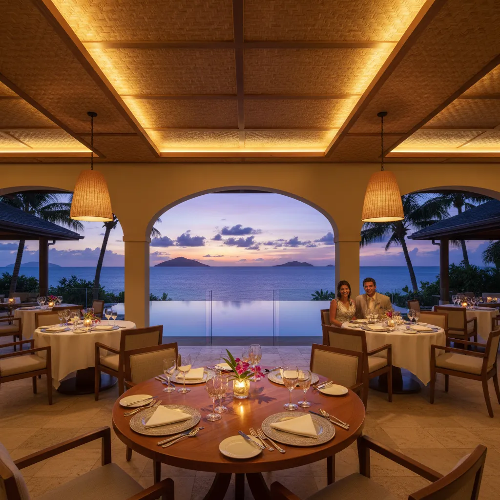 Luxury resort fine dining interior in Fiji