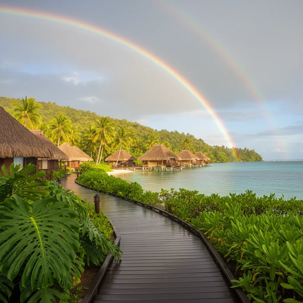 Tropical weather clearing over a Fiji resort