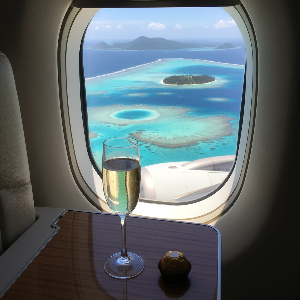 Aerial view of Fiji reefs from a luxury flight