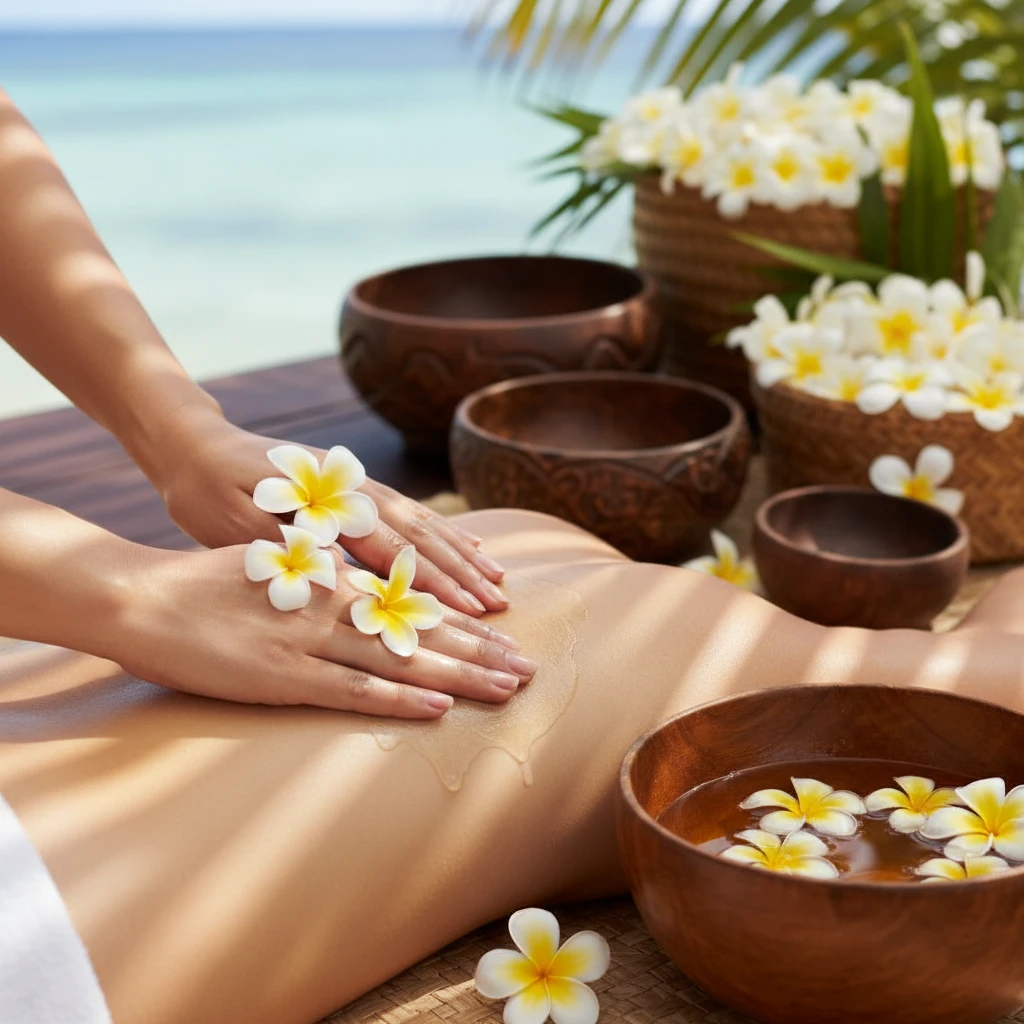 Traditional Fijian massage oils and setup