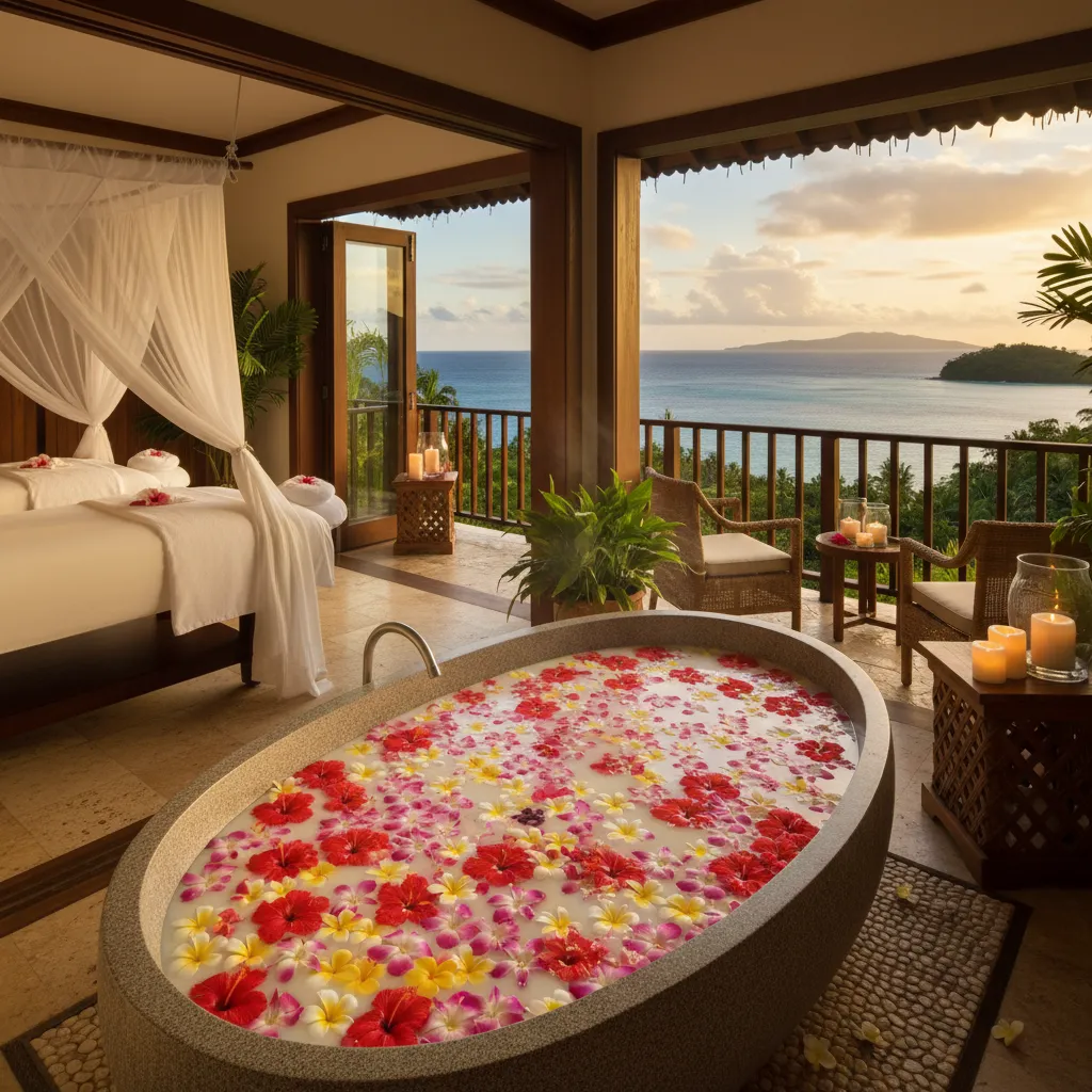 Couples spa outdoor bath with ocean view