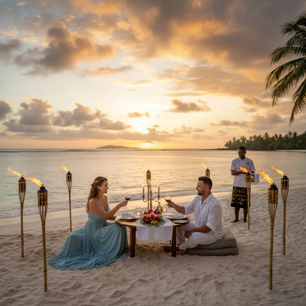 Romantic beach dinner in Fiji