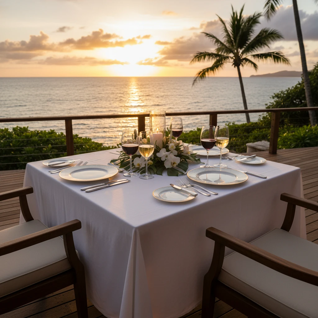 Luxury waterfront dining setup in Denarau Fiji
