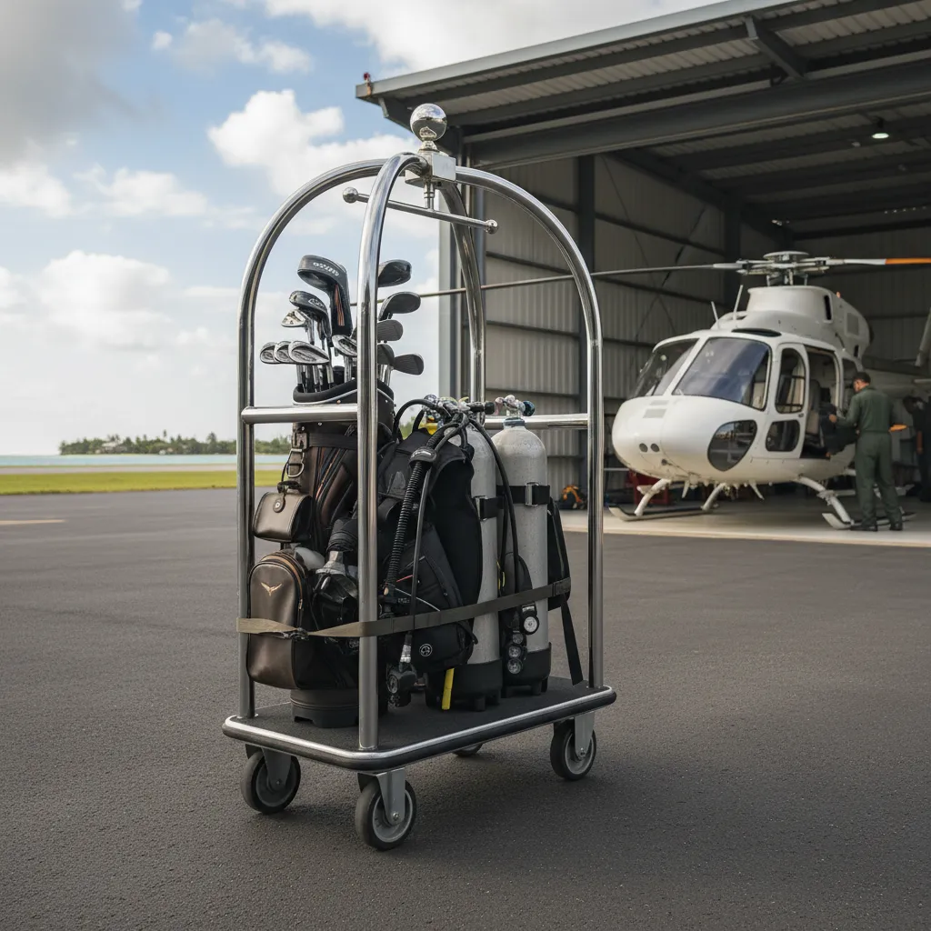 Golf clubs and luggage logistics for helicopter travel