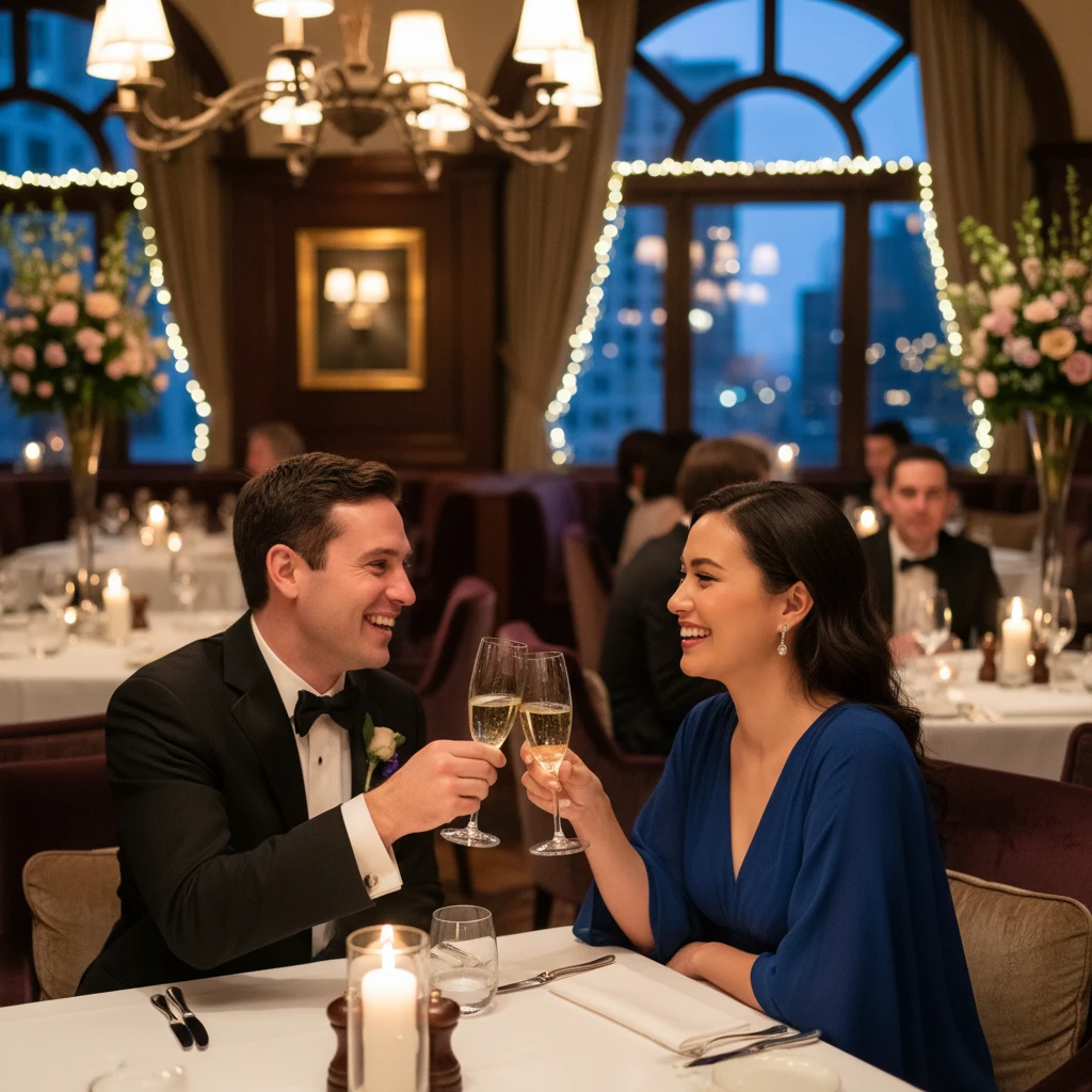 Couple enjoying romantic fine dining in Fiji