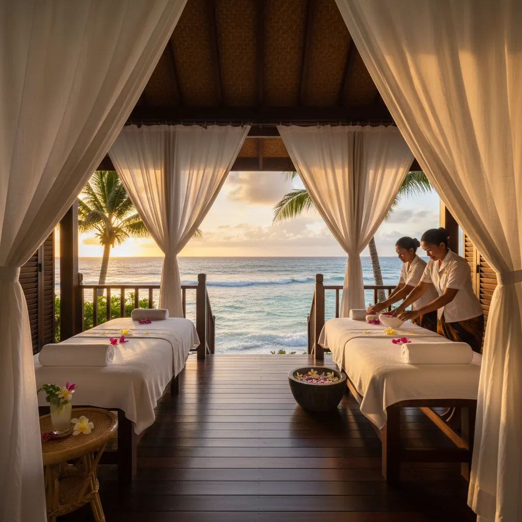 Luxury open-air spa bure in Fiji overlooking the ocean