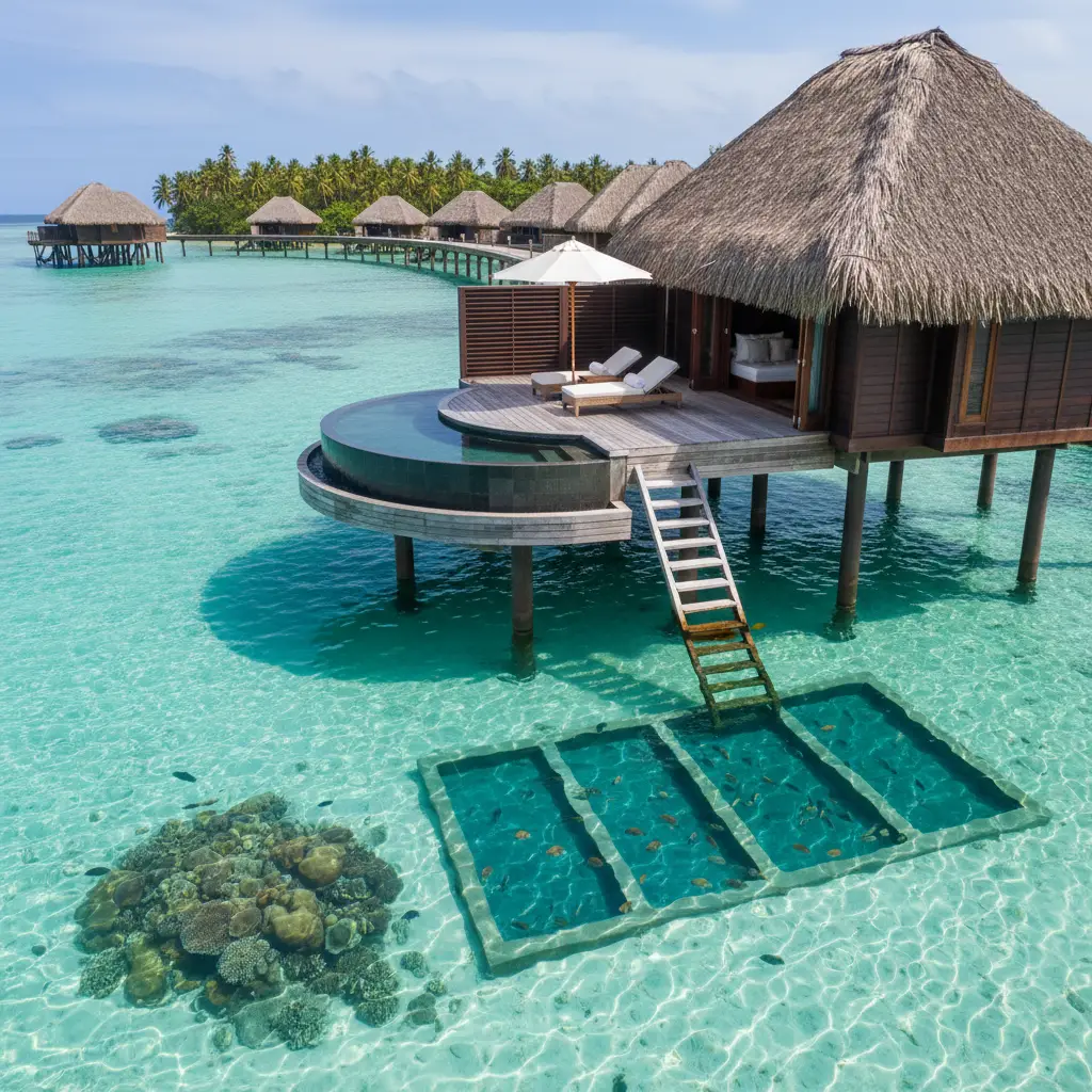 Luxury overwater bungalow in Fiji