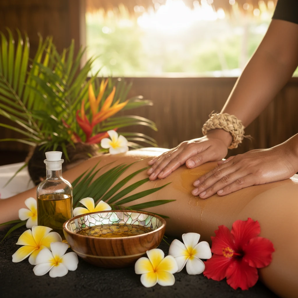 Traditional Fijian massage therapy with coconut oils