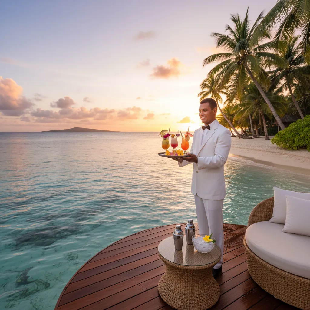 Private butler service on a luxury Fiji island