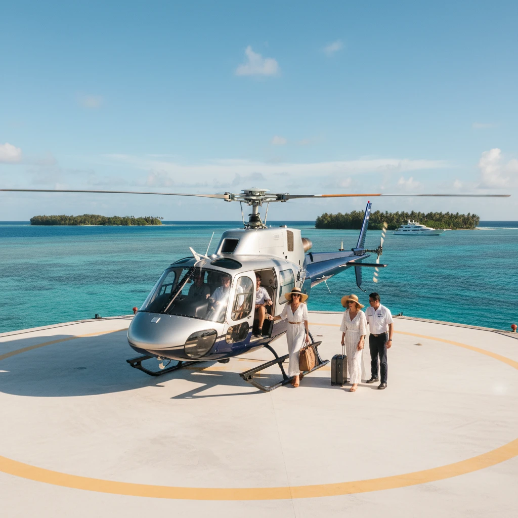 Helicopter transfer to private island Fiji