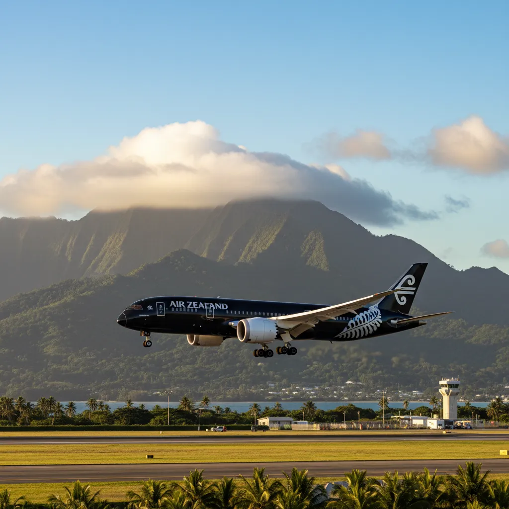 Air New Zealand aircraft landing in Fiji