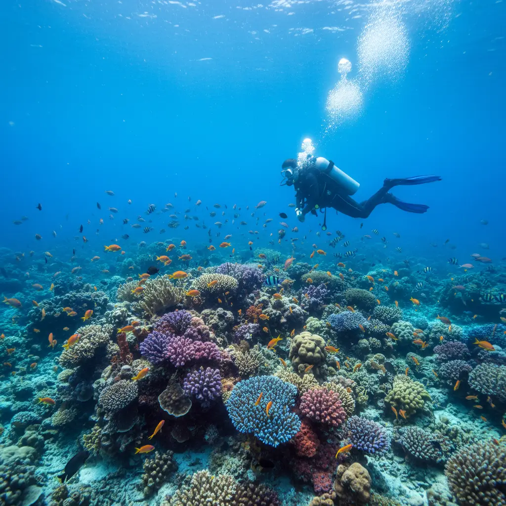 Scuba diving in Fiji with high visibility