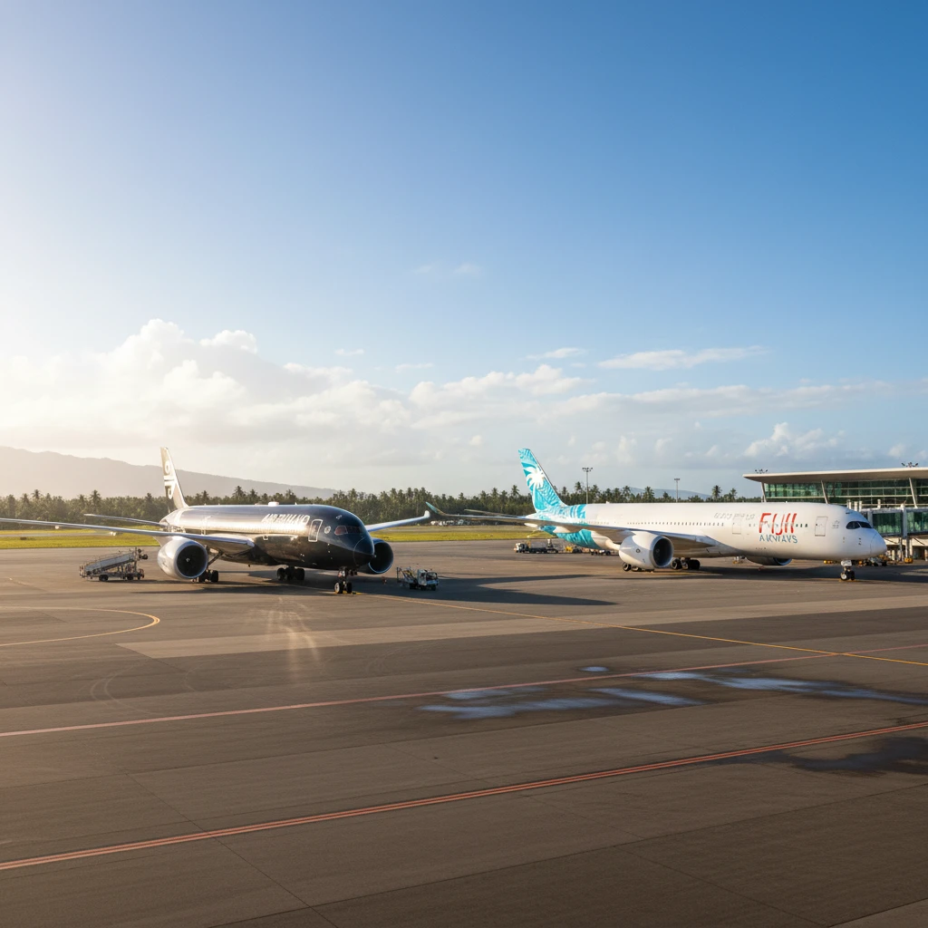 Air New Zealand and Fiji Airways planes at Nadi Airport