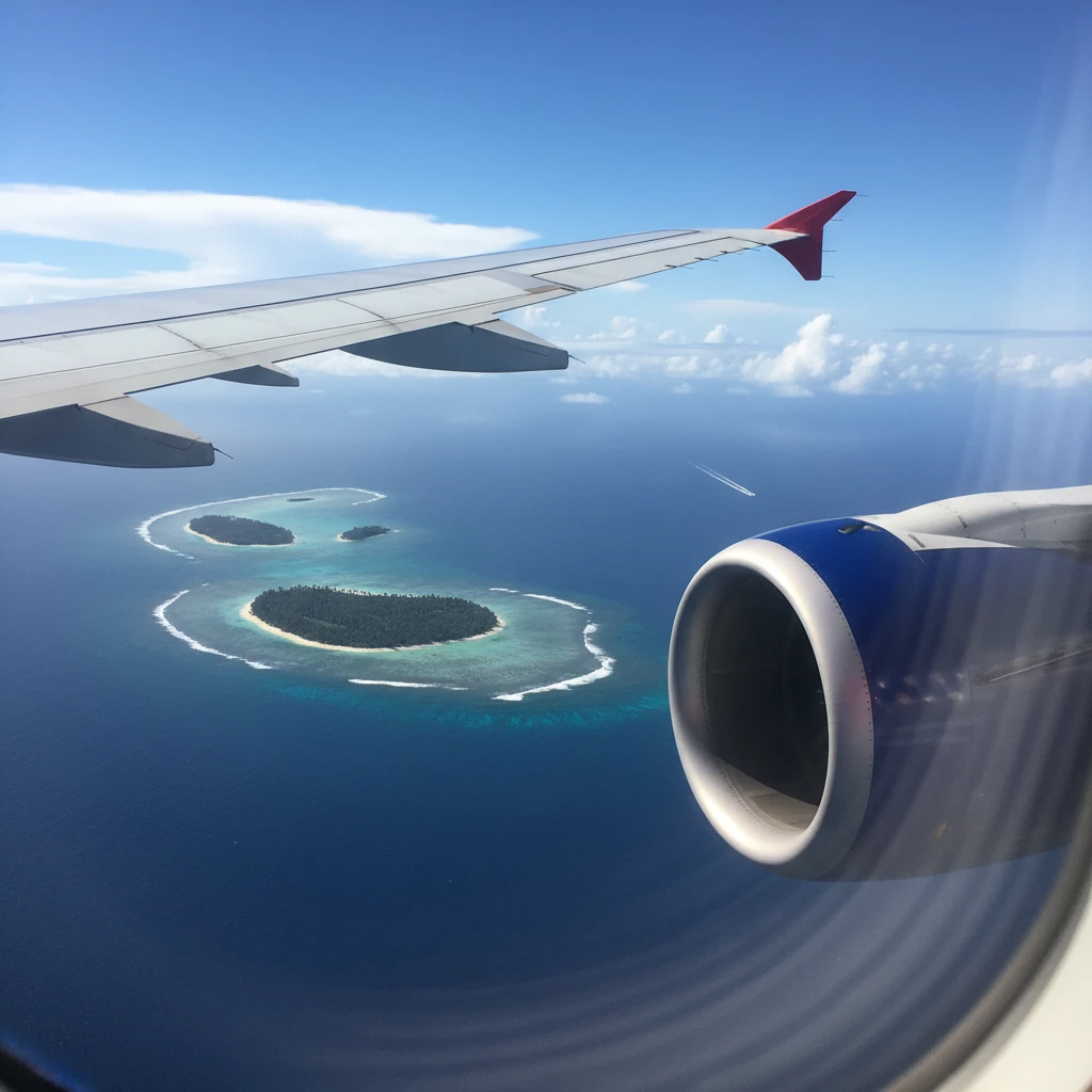 Aerial view of Pacific Ocean during flight from Auckland to Nadi