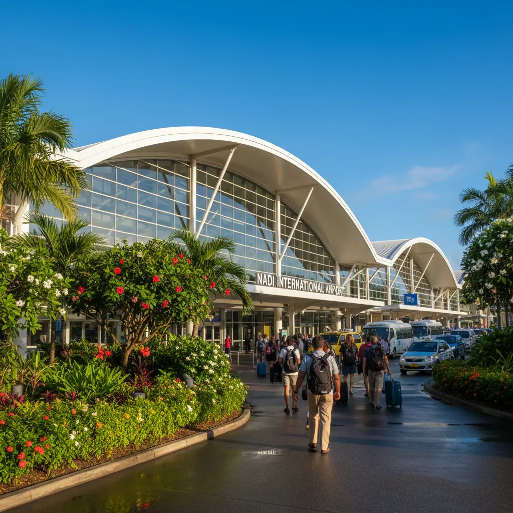 Nadi International Airport exterior and arrival area