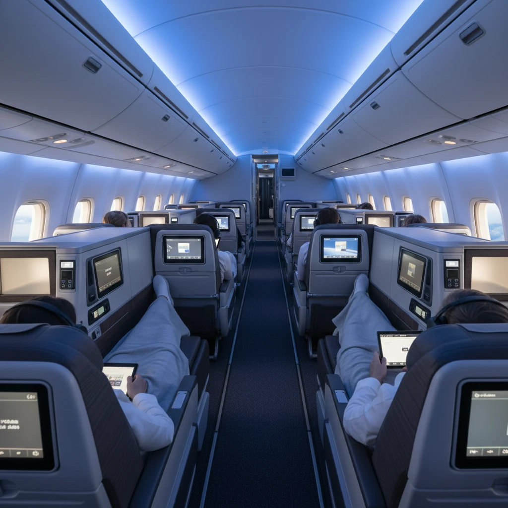 Interior cabin of a flight from Auckland to Fiji