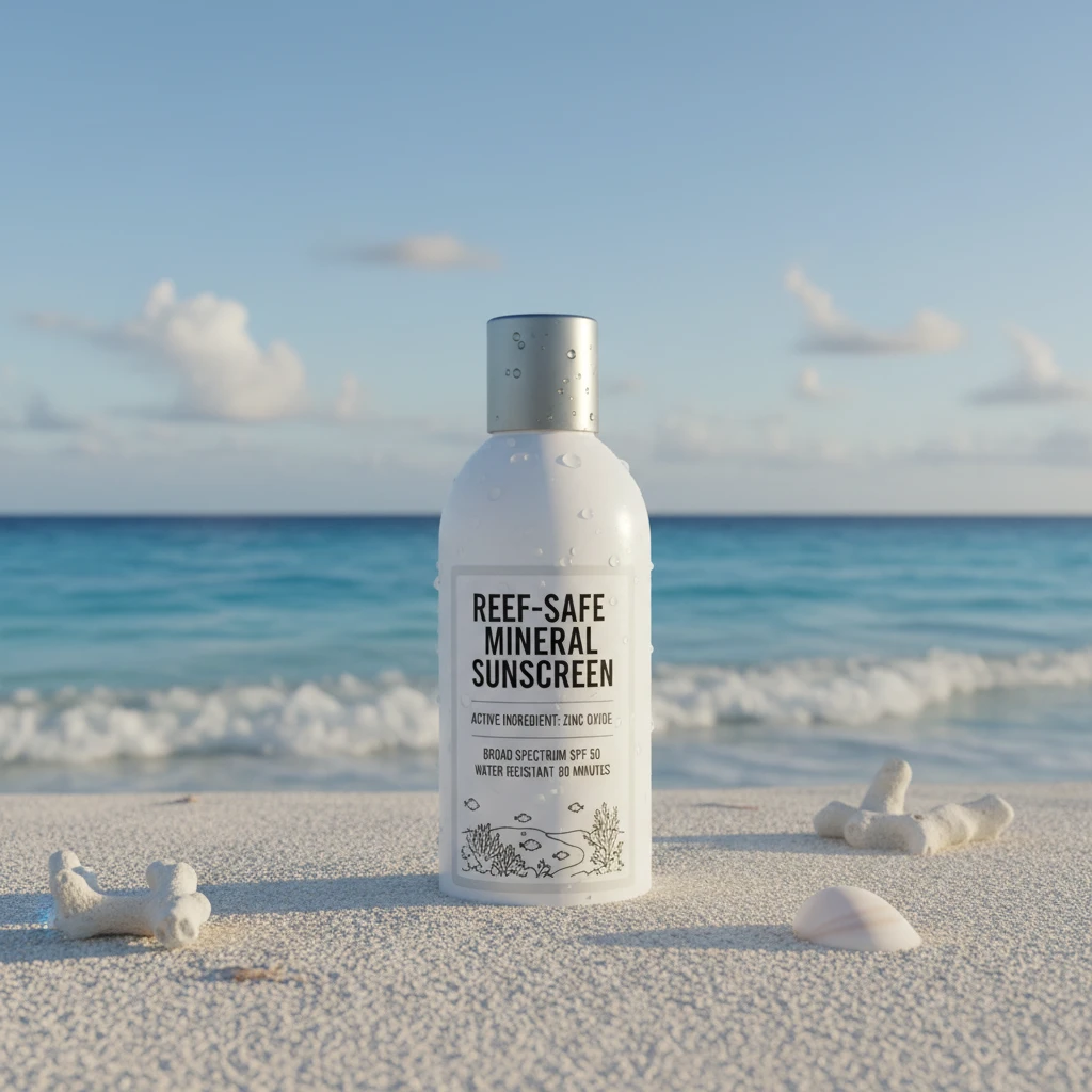 Reef safe sunscreen on Fiji beach