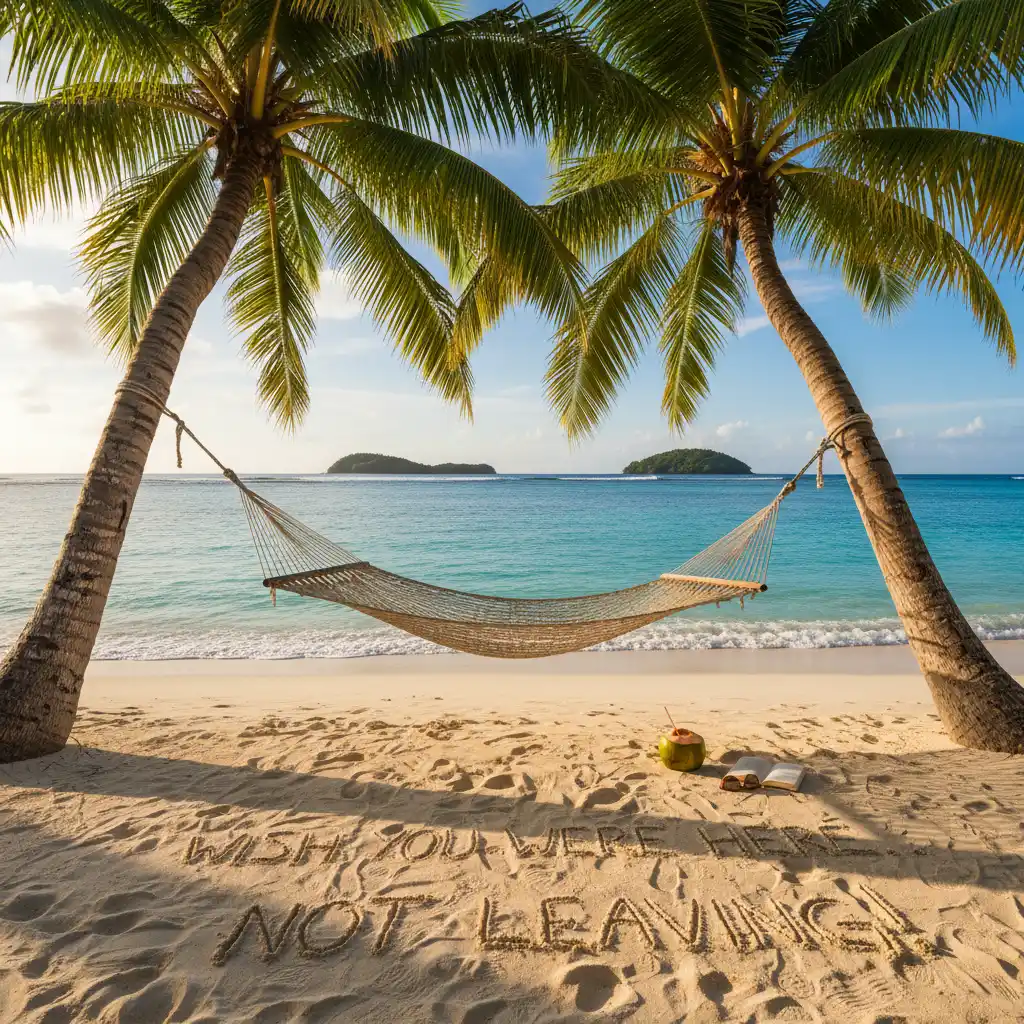 Relaxing tropical beach scene in Fiji