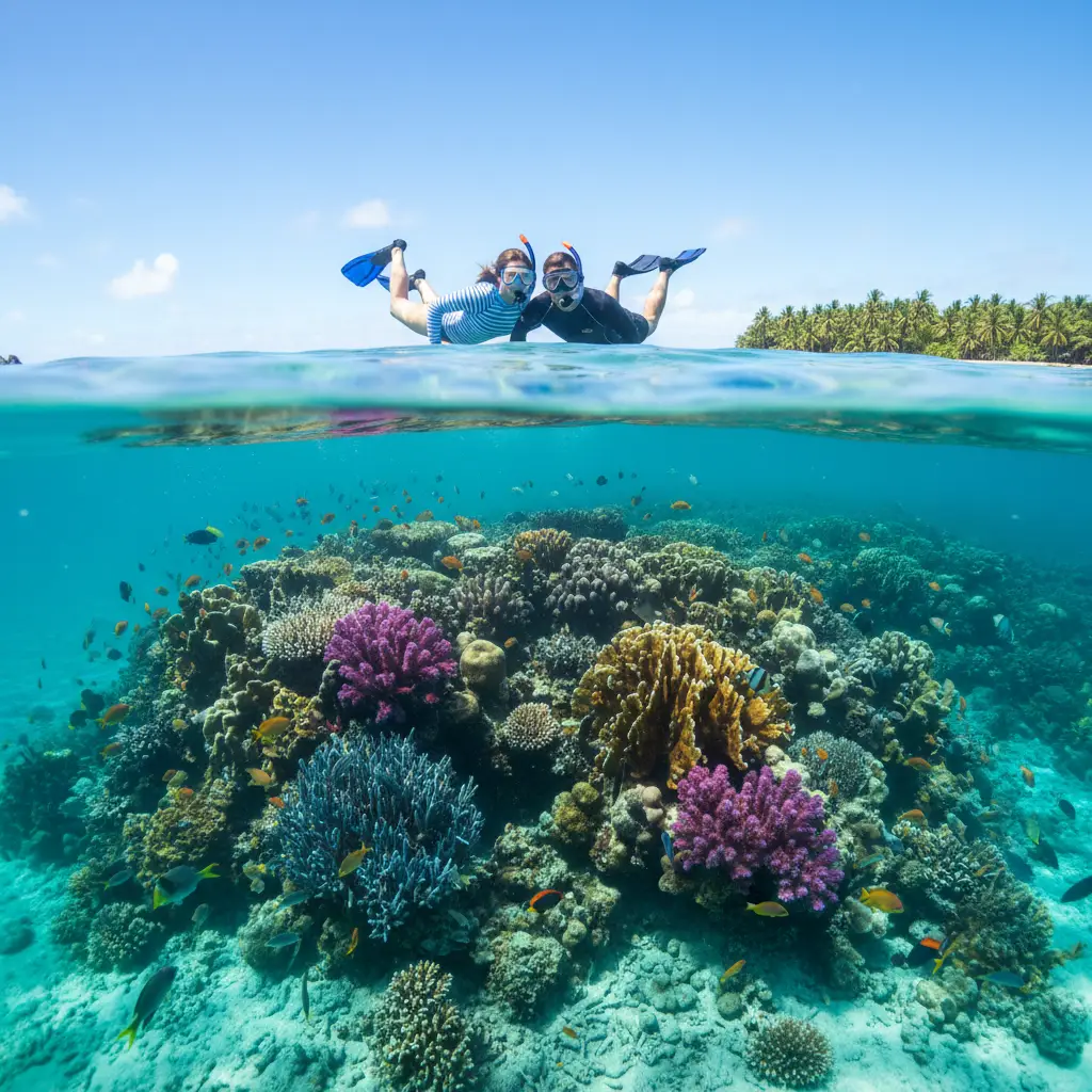 Snorkeling in Fiji clear waters during May