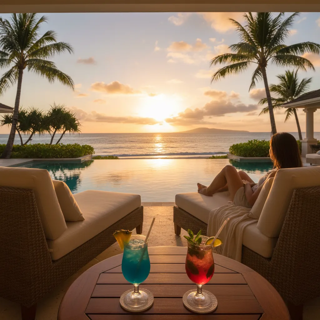 Relaxing sunset evening at a Fiji resort