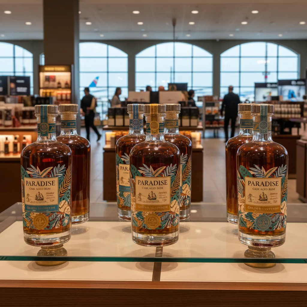 Premium Fiji Rum bottles on display at duty free