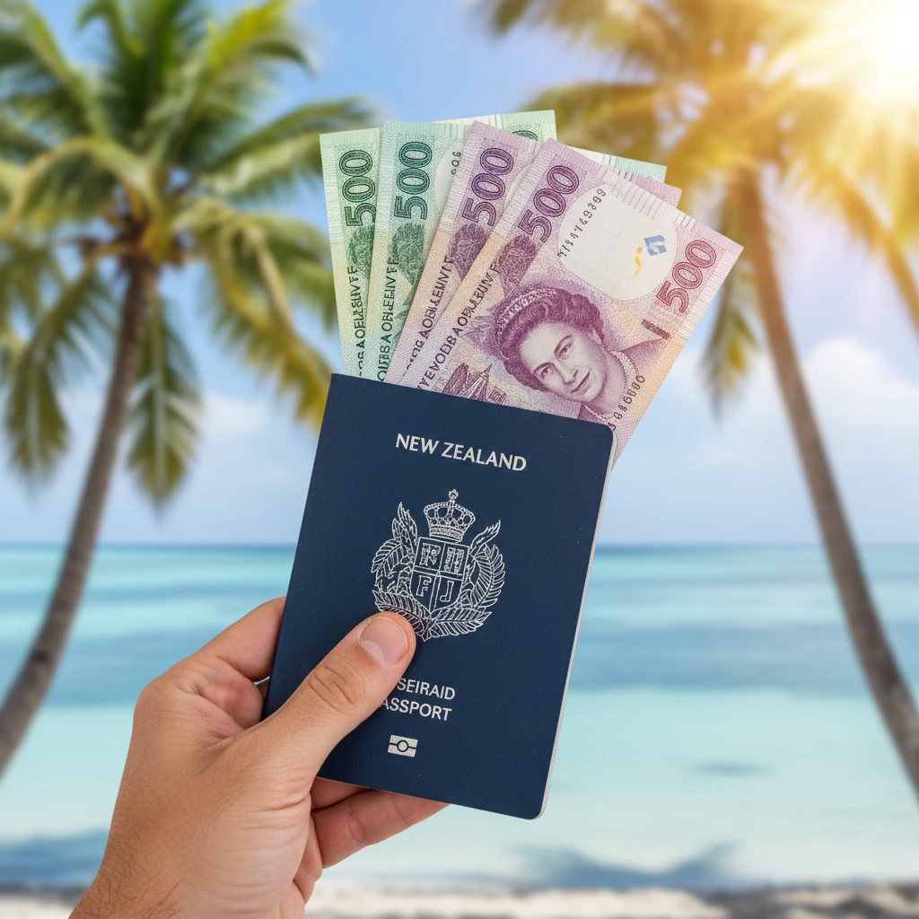 New Zealand Passport and Fijian Currency