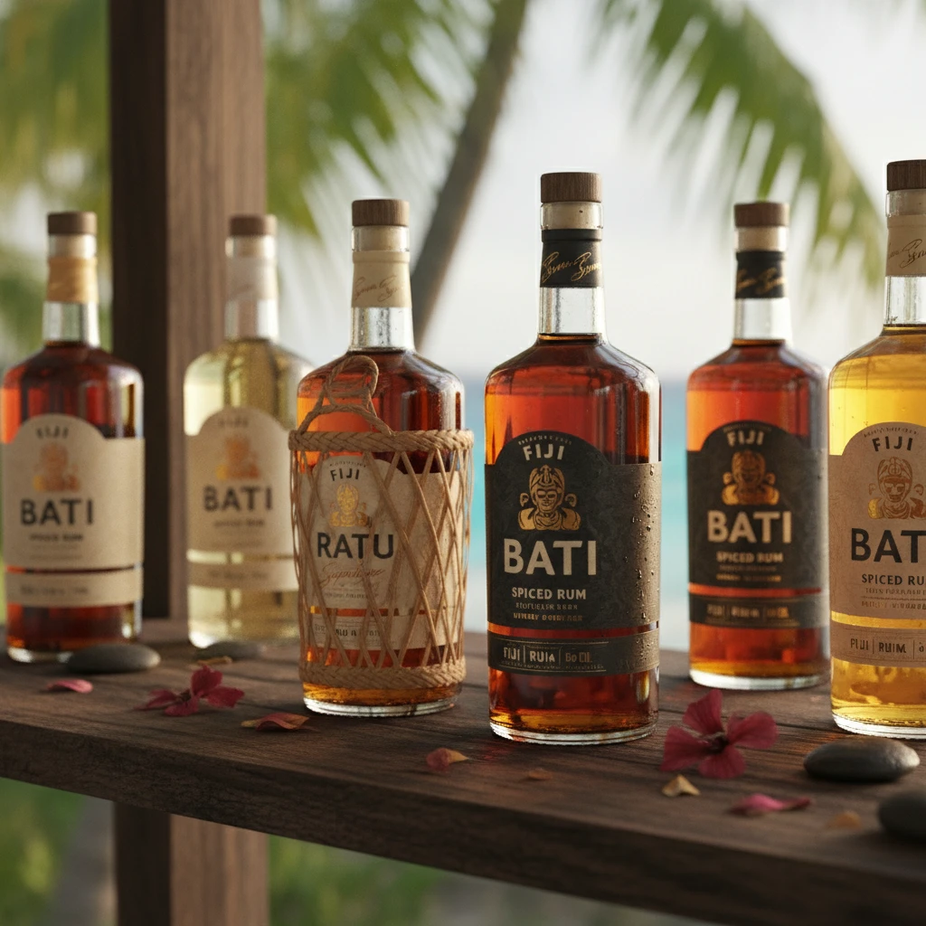 Premium Fiji Rum bottles displayed at Nadi Duty Free