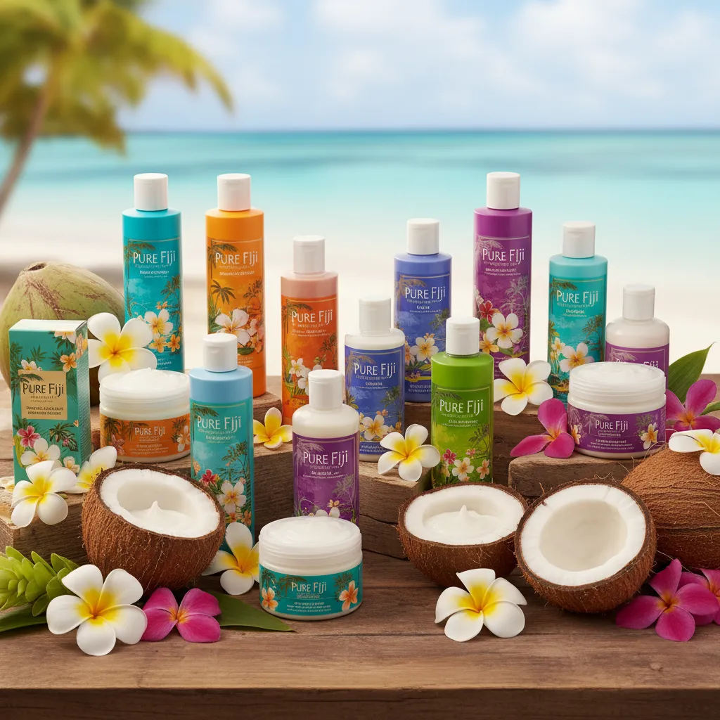 Pure Fiji skincare display at Nadi Airport