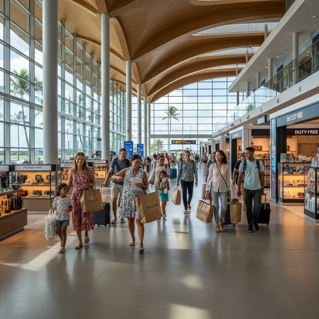 Travelers shopping at Nadi International Airport Departures