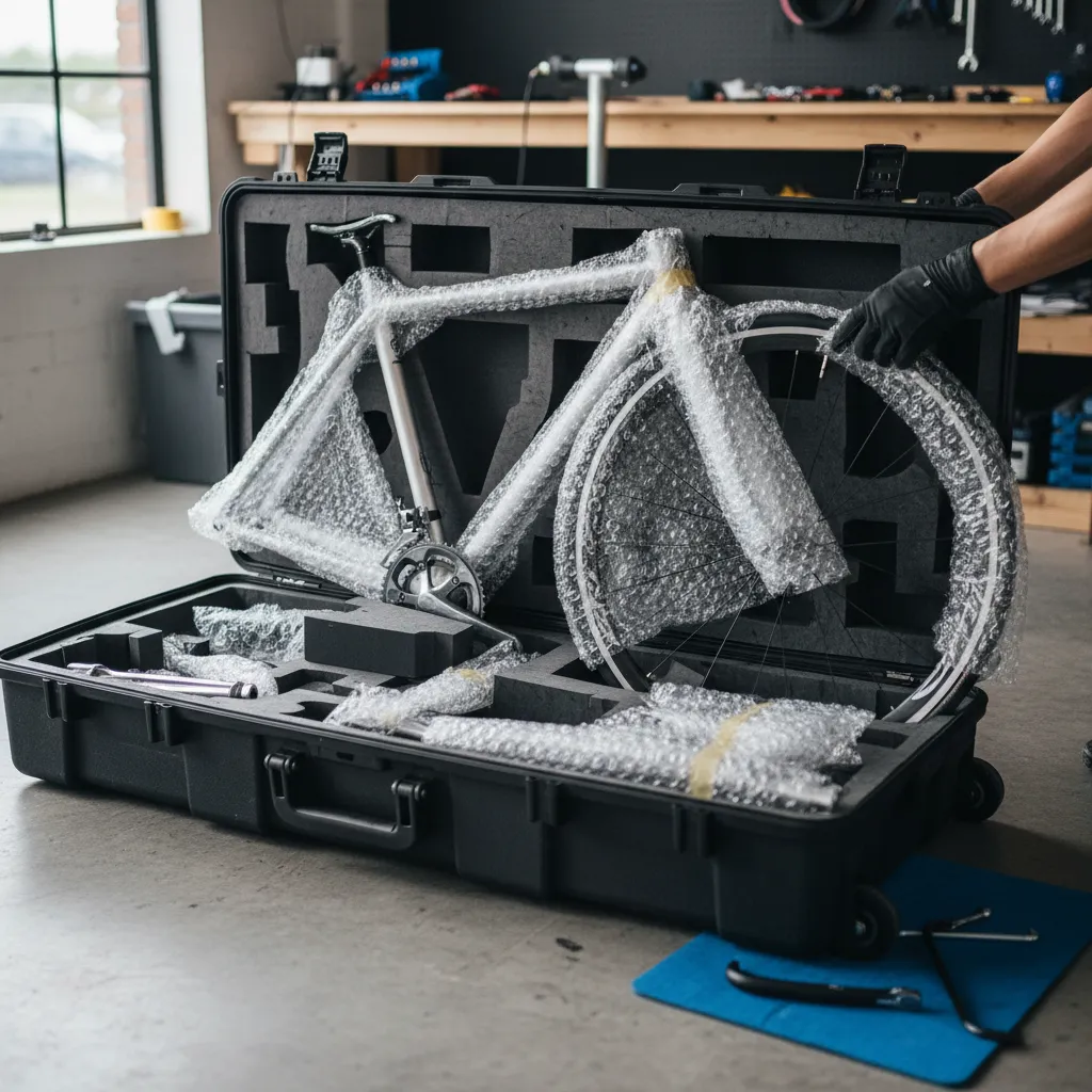 Packing a bicycle into a hard shell travel case
