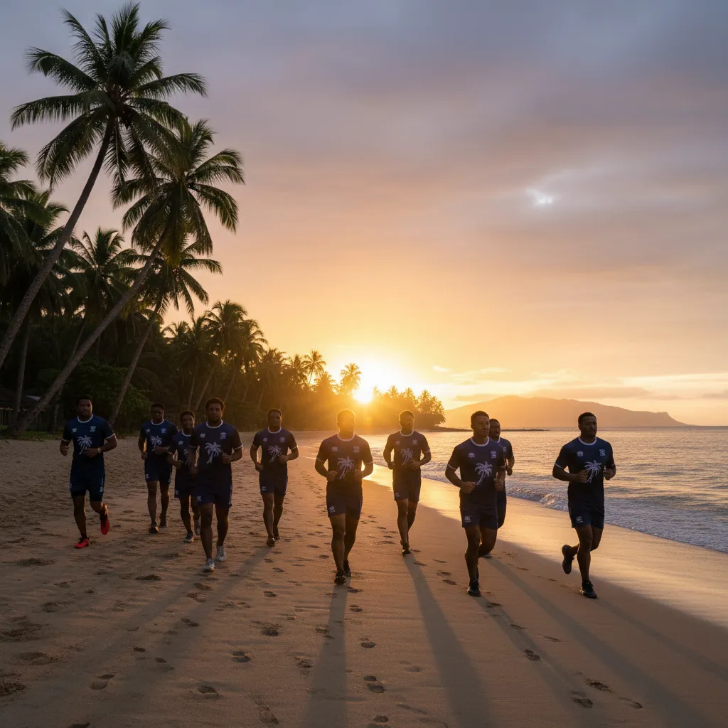 Sports team training on Fiji beach