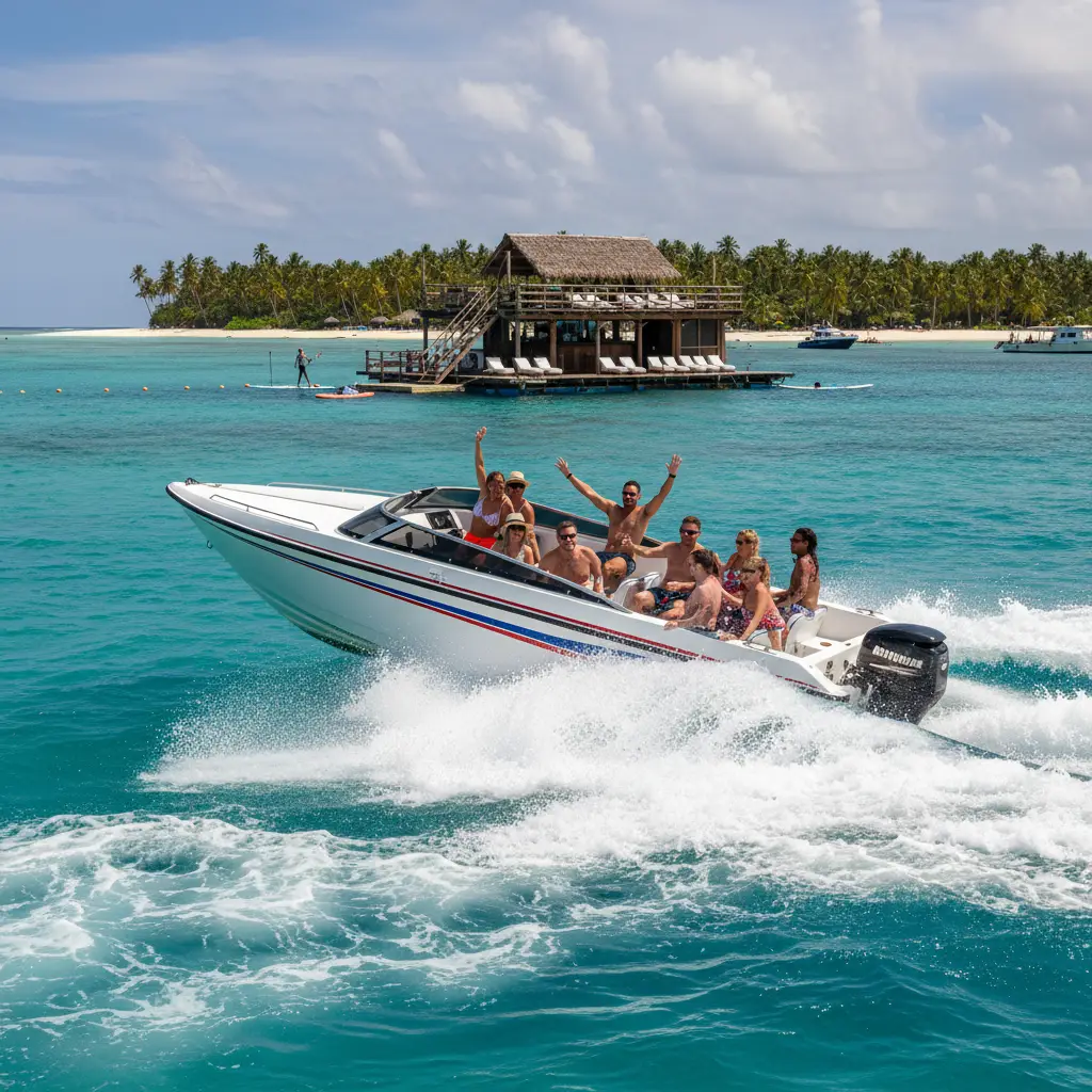 Speed boat transfer from Port Denarau to Cloud 9