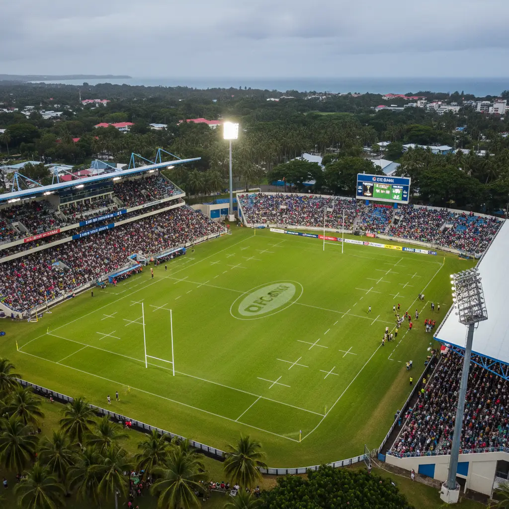 Aerial view of HFC Bank Stadium in Suva