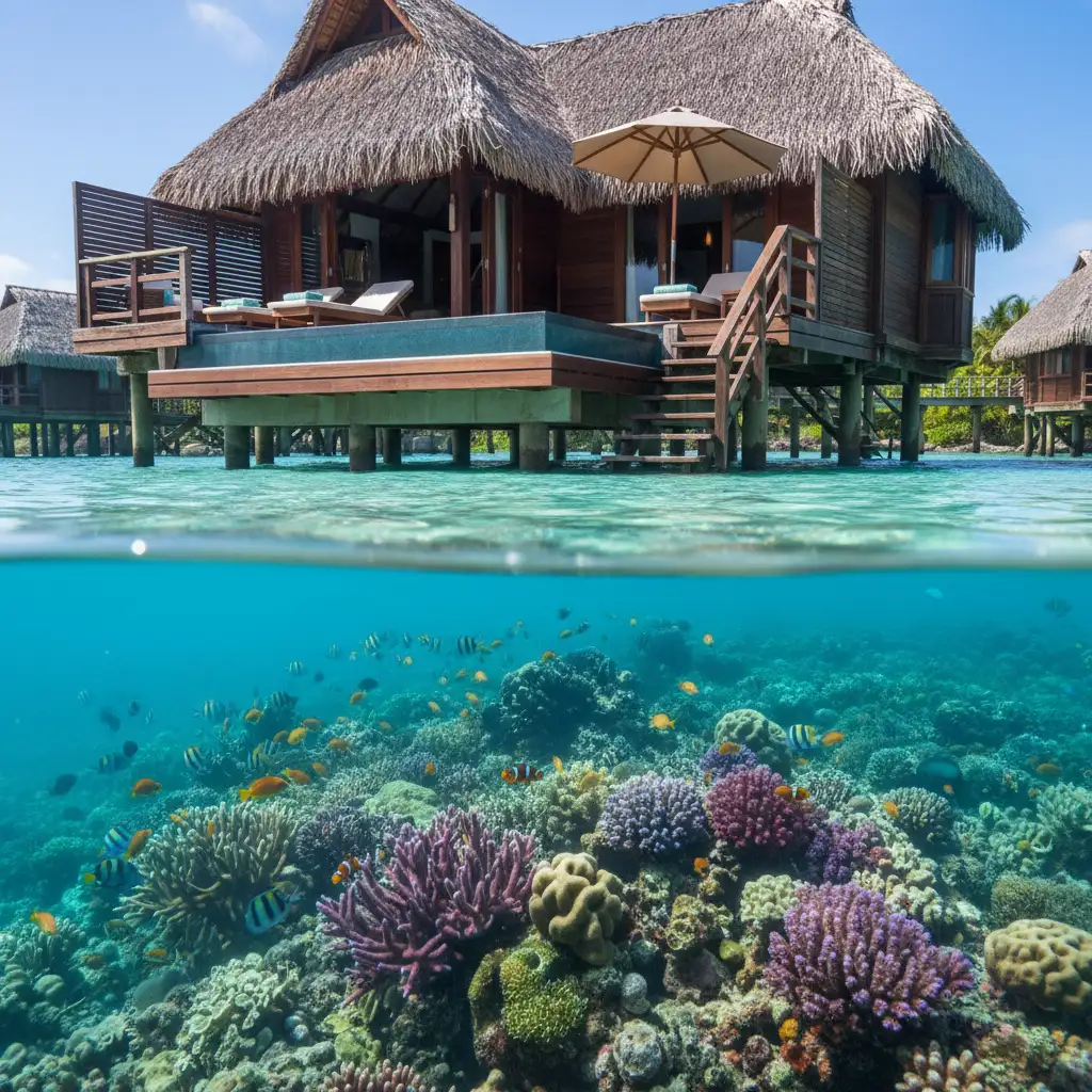Luxury Fiji resort with accessible house reef for snorkeling