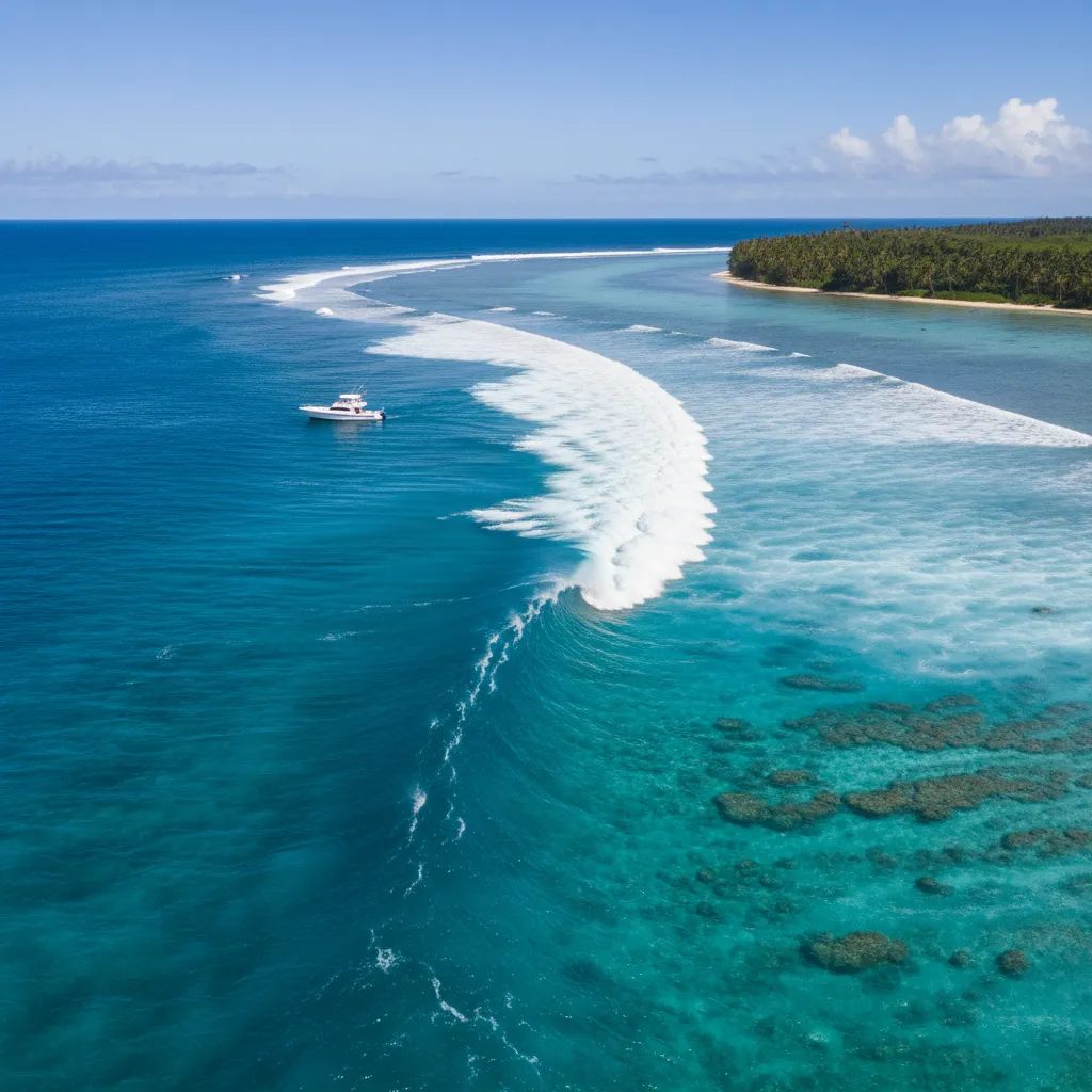 Aerial view of Surfing Fiji Cloudbreak reef structure