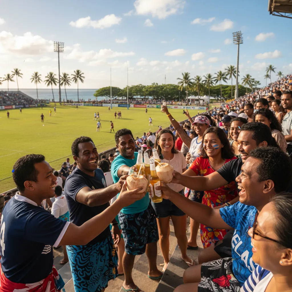 Fans enjoying the atmosphere at a Fiji rugby match