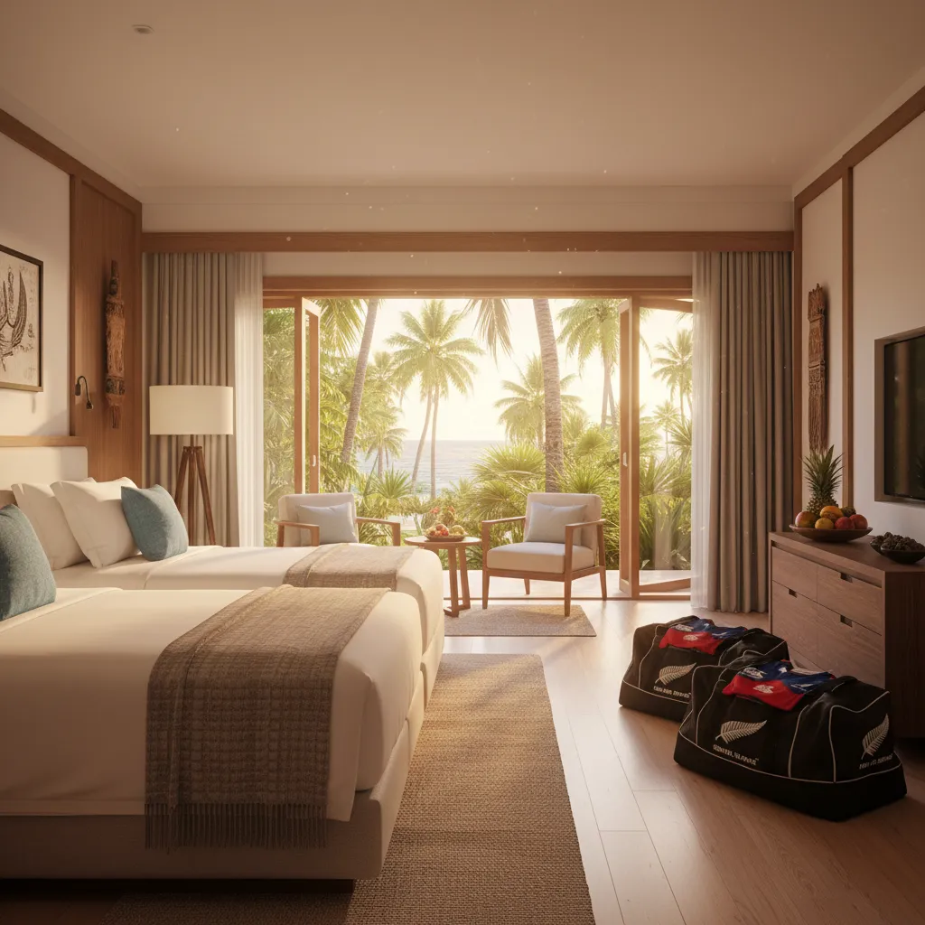 Twin share accommodation setup for sports teams in Fiji