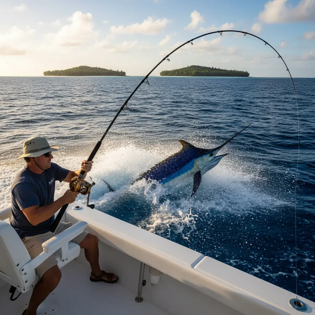 Angler fighting fish on fishing charters Nadi