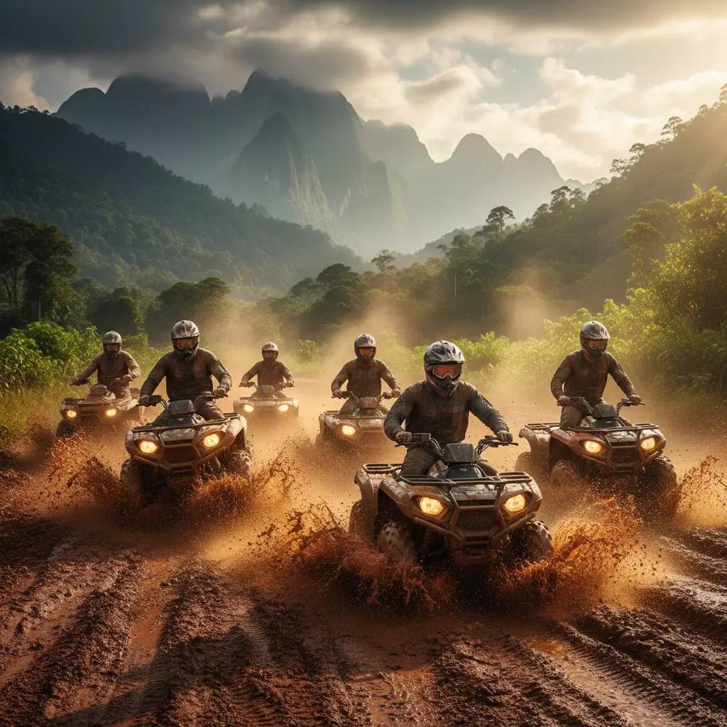 Quad biking tours through the mud in Nadi Fiji hinterland
